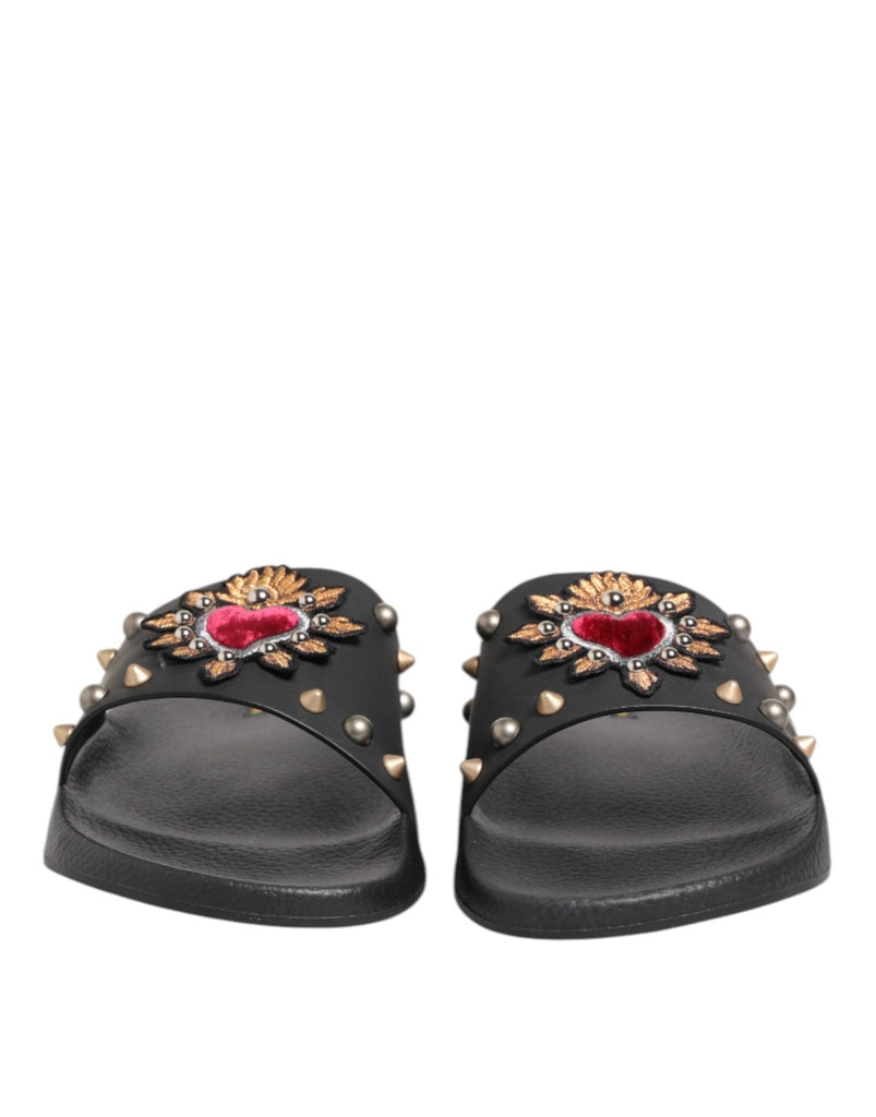 Dolce & Gabbana Black Rubber Sacred Heart Slides Men Beachwear Shoes - Beyzy Store - Dolce & Gabbana