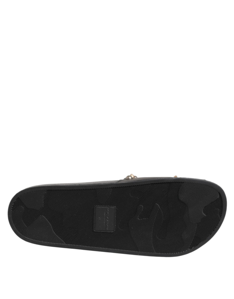 Dolce & Gabbana Black Rubber Sacred Heart Slides Men Beachwear Shoes - Beyzy Store - Dolce & Gabbana