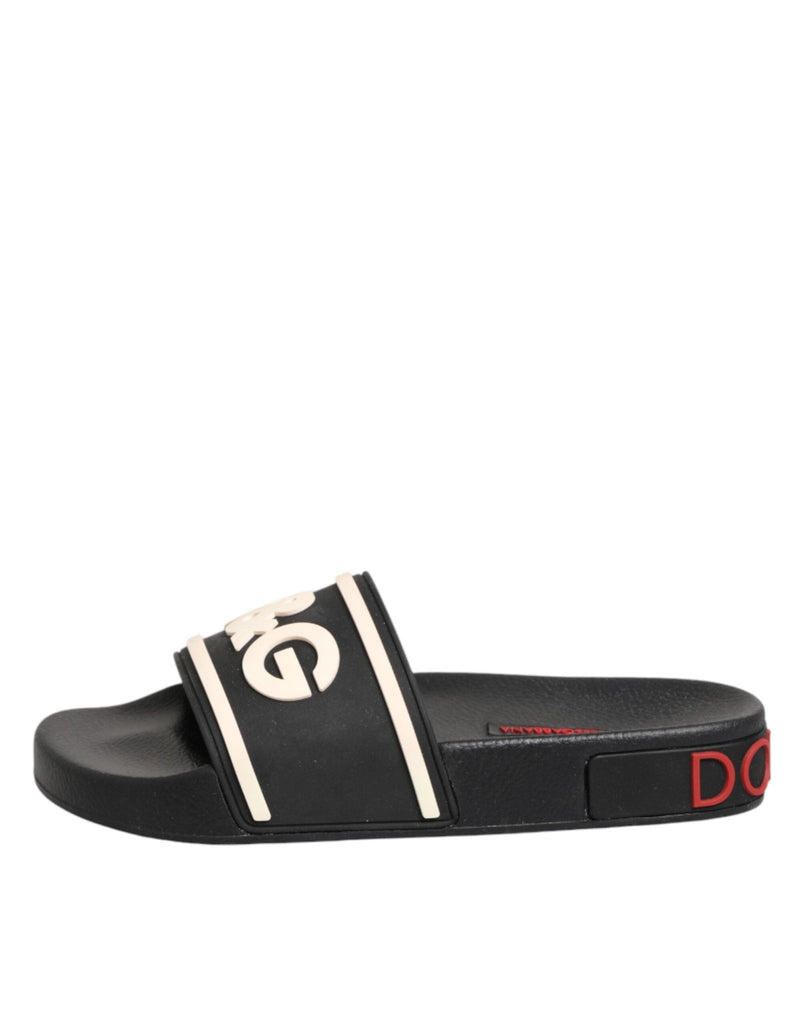 Dolce & Gabbana Black Rubber Slides Sandals Beachwear Shoes - Beyzy Store - Dolce & Gabbana