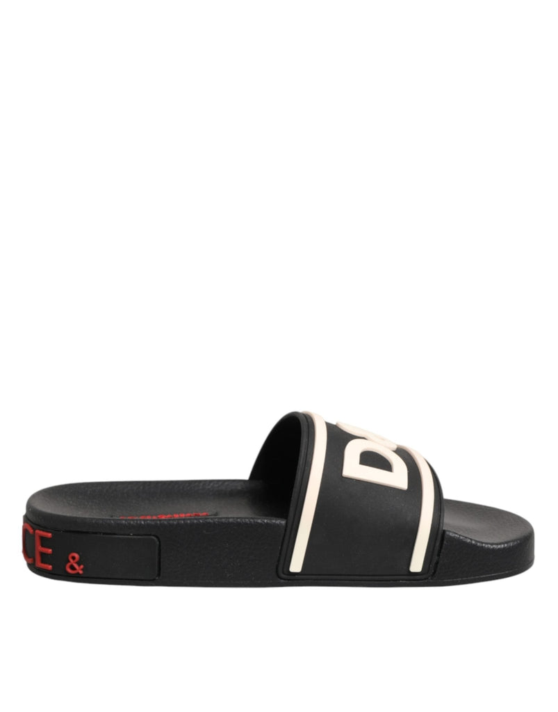 Dolce & Gabbana Black Rubber Slides Sandals Beachwear Shoes - Beyzy Store - Dolce & Gabbana