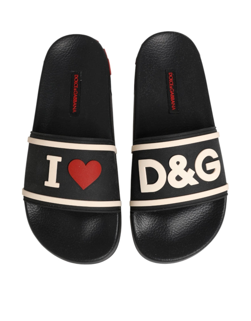 Dolce & Gabbana Black Rubber Slides Sandals Beachwear Shoes - Beyzy Store - Dolce & Gabbana