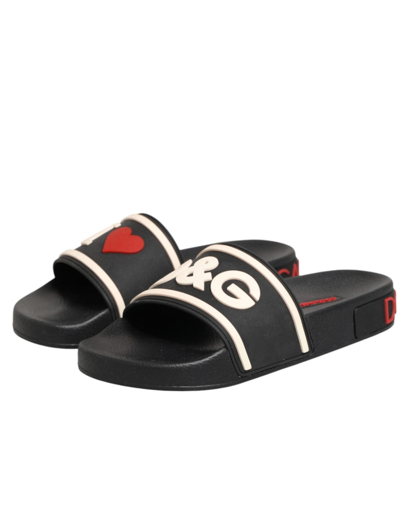 Dolce & Gabbana Black Rubber Slides Sandals Beachwear Shoes - Beyzy Store - Dolce & Gabbana