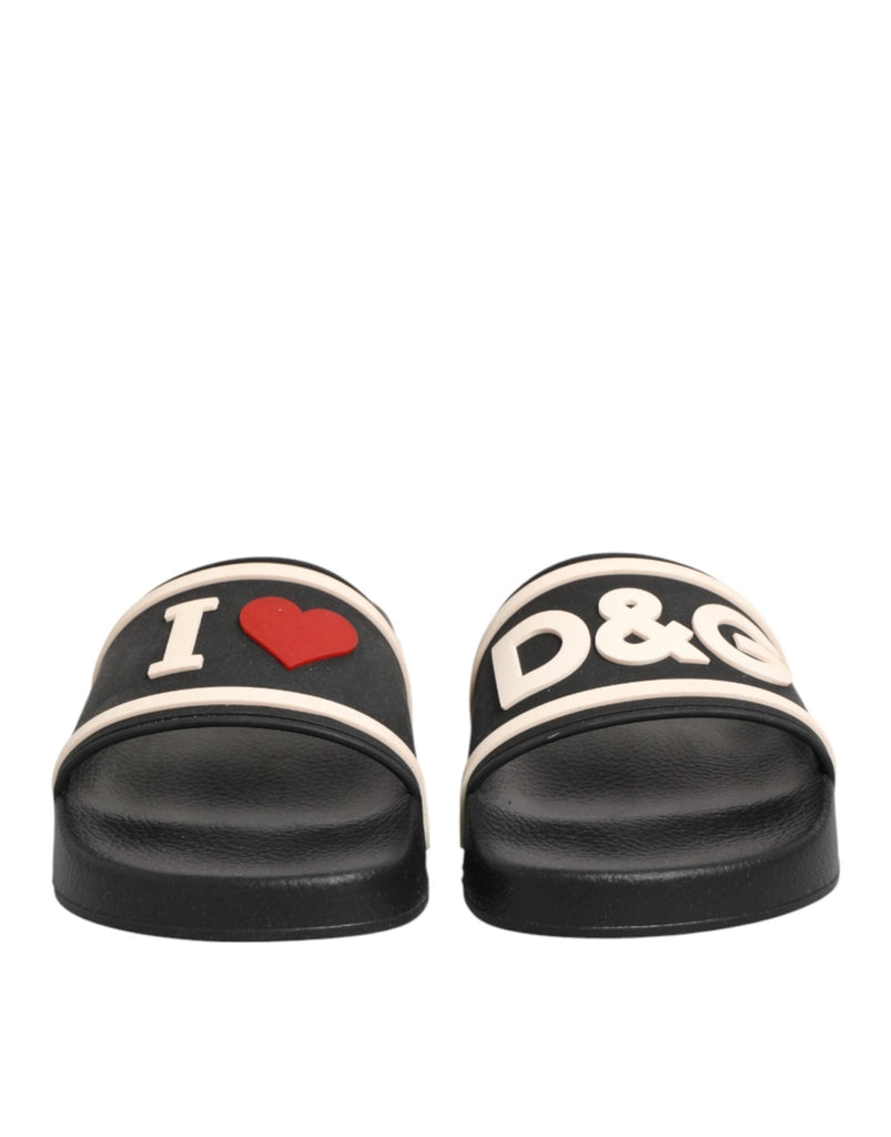 Dolce & Gabbana Black Rubber Slides Sandals Beachwear Shoes - Beyzy Store - Dolce & Gabbana
