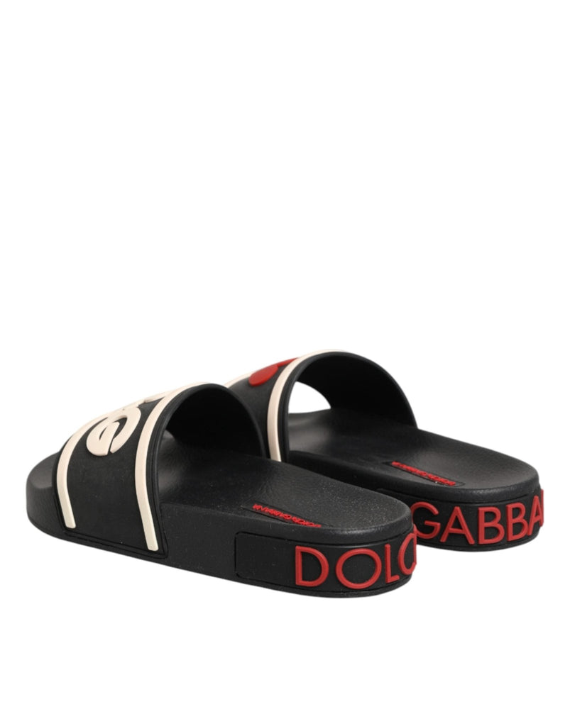 Dolce & Gabbana Black Rubber Slides Sandals Beachwear Shoes - Beyzy Store - Dolce & Gabbana