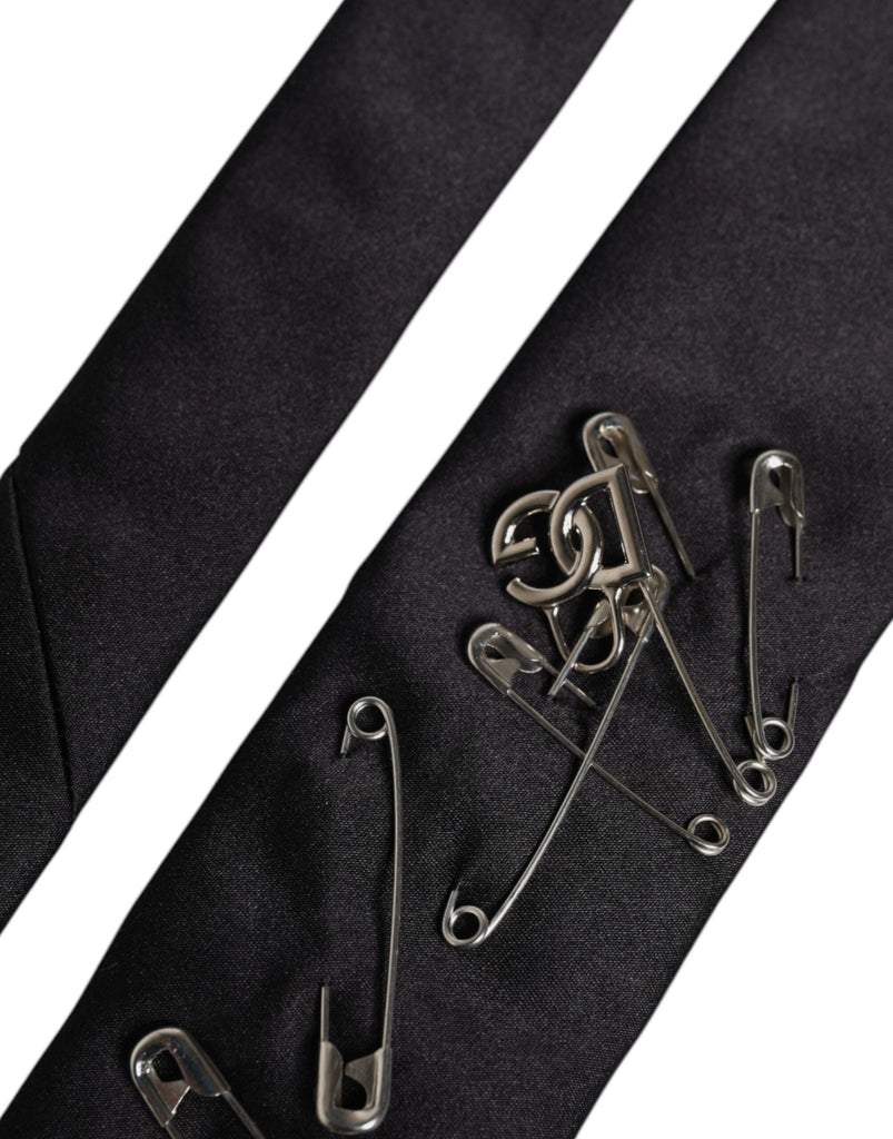 Dolce & Gabbana Black Safety Pins Silk Adjustable Necktie Accessory Tie - Beyzy Store - Dolce & Gabbana