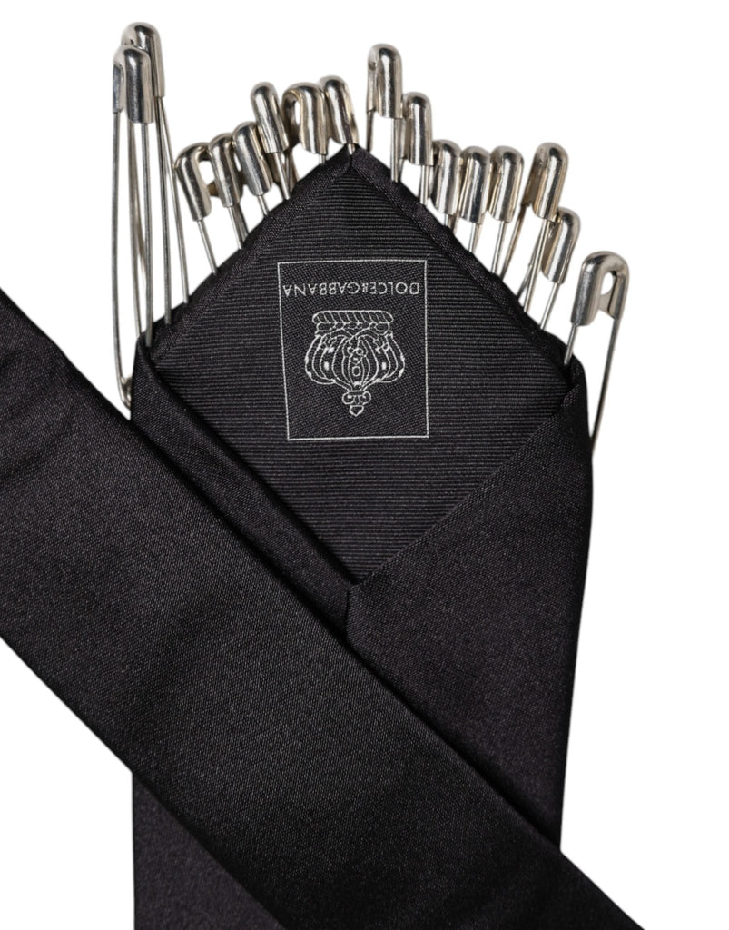 Dolce & Gabbana Black Safety Pins Silk Adjustable Necktie Accessory Tie - Beyzy Store - Dolce & Gabbana