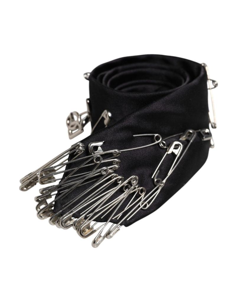 Dolce & Gabbana Black Safety Pins Silk Adjustable Necktie Accessory Tie - Beyzy Store - Dolce & Gabbana