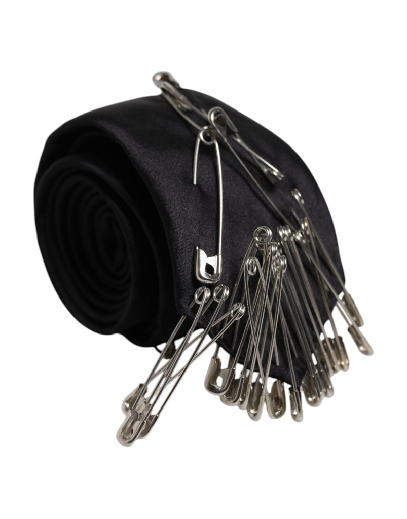 Dolce & Gabbana Black Safety Pins Silk Adjustable Necktie Accessory Tie - Beyzy Store - Dolce & Gabbana