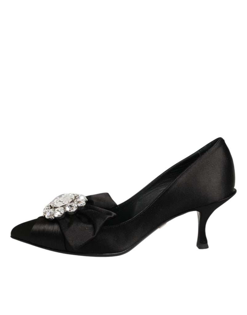 Dolce & Gabbana Black Satin Bow Crystal Embellishment Pumps Shoes - Beyzy Store - Dolce & Gabbana
