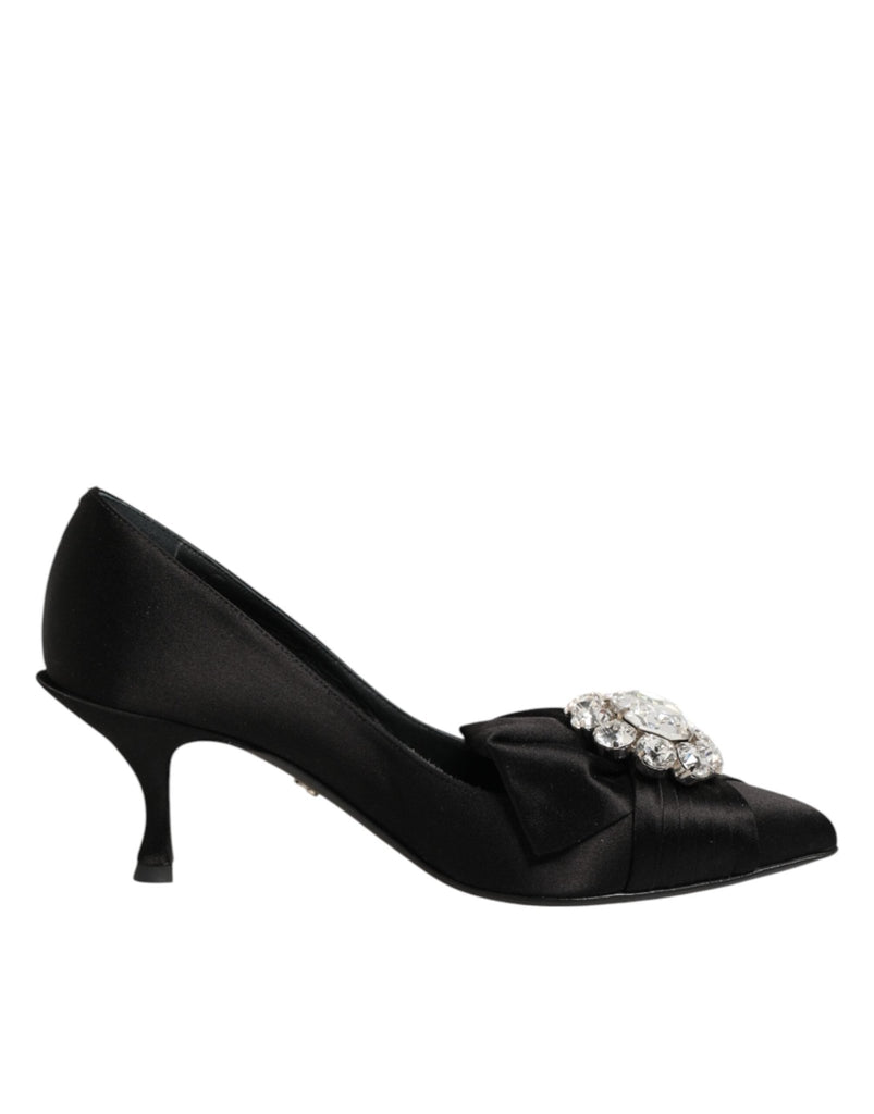 Dolce & Gabbana Black Satin Bow Crystal Embellishment Pumps Shoes - Beyzy Store - Dolce & Gabbana