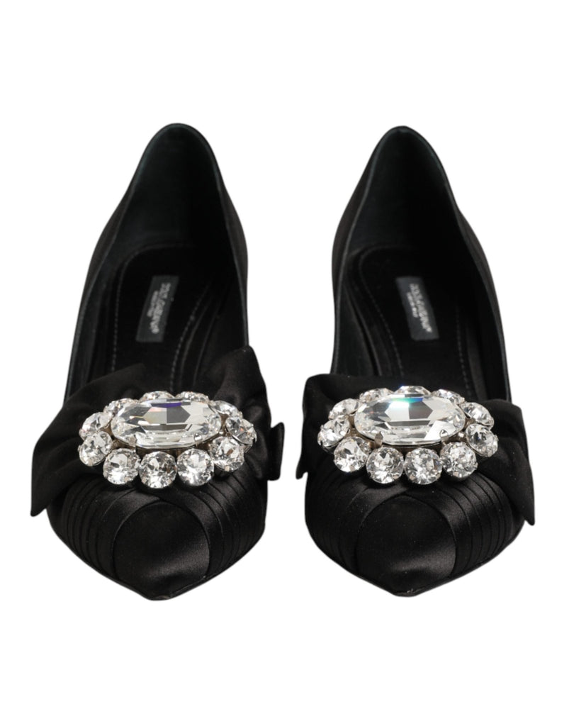 Dolce & Gabbana Black Satin Bow Crystal Embellishment Pumps Shoes - Beyzy Store - Dolce & Gabbana