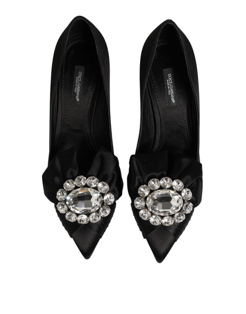Dolce & Gabbana Black Satin Bow Crystal Embellishment Pumps Shoes - Beyzy Store - Dolce & Gabbana