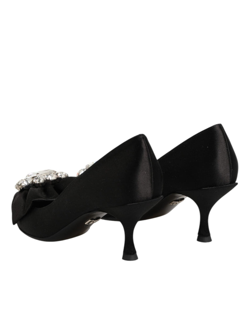 Dolce & Gabbana Black Satin Bow Crystal Embellishment Pumps Shoes - Beyzy Store - Dolce & Gabbana