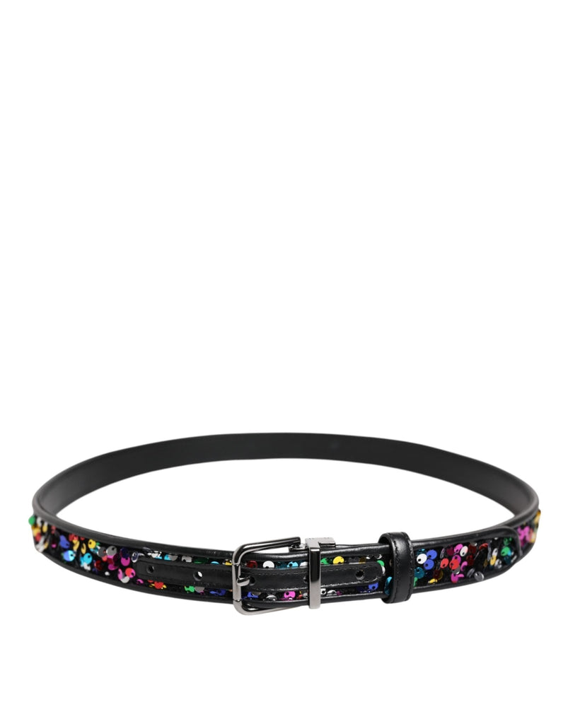 Dolce & Gabbana Black Sequin Embellished Metal Buckle Belt - Beyzy Store - Dolce & Gabbana