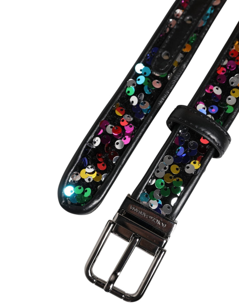 Dolce & Gabbana Black Sequin Embellished Metal Buckle Belt - Beyzy Store - Dolce & Gabbana