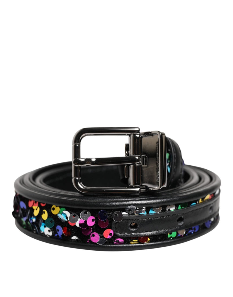 Dolce & Gabbana Black Sequin Embellished Metal Buckle Belt - Beyzy Store - Dolce & Gabbana