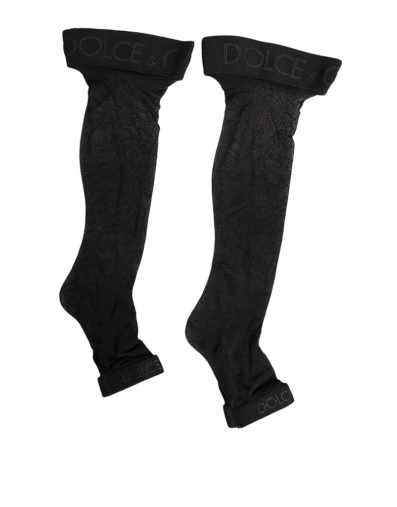 Dolce & Gabbana Black Sheer Nylon Logo Band Over - the - Knee Stocking Socks - Beyzy Store - Dolce & Gabbana