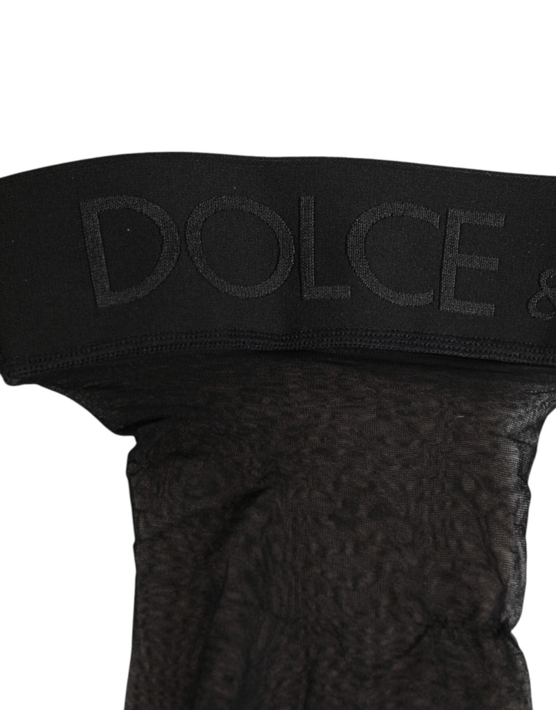 Dolce & Gabbana Black Sheer Nylon Logo Band Over - the - Knee Stocking Socks - Beyzy Store - Dolce & Gabbana