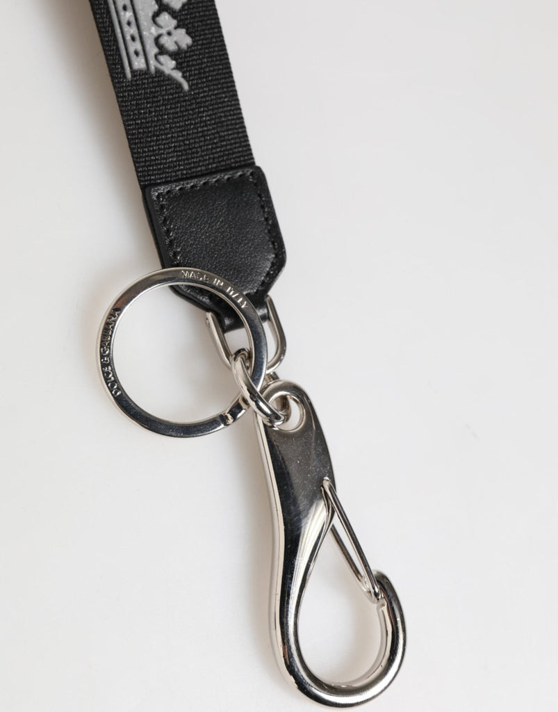Dolce & Gabbana Black Silver Nylon DG Crown Men's Holder Keychain Keyring - Beyzy Store - Dolce & Gabbana