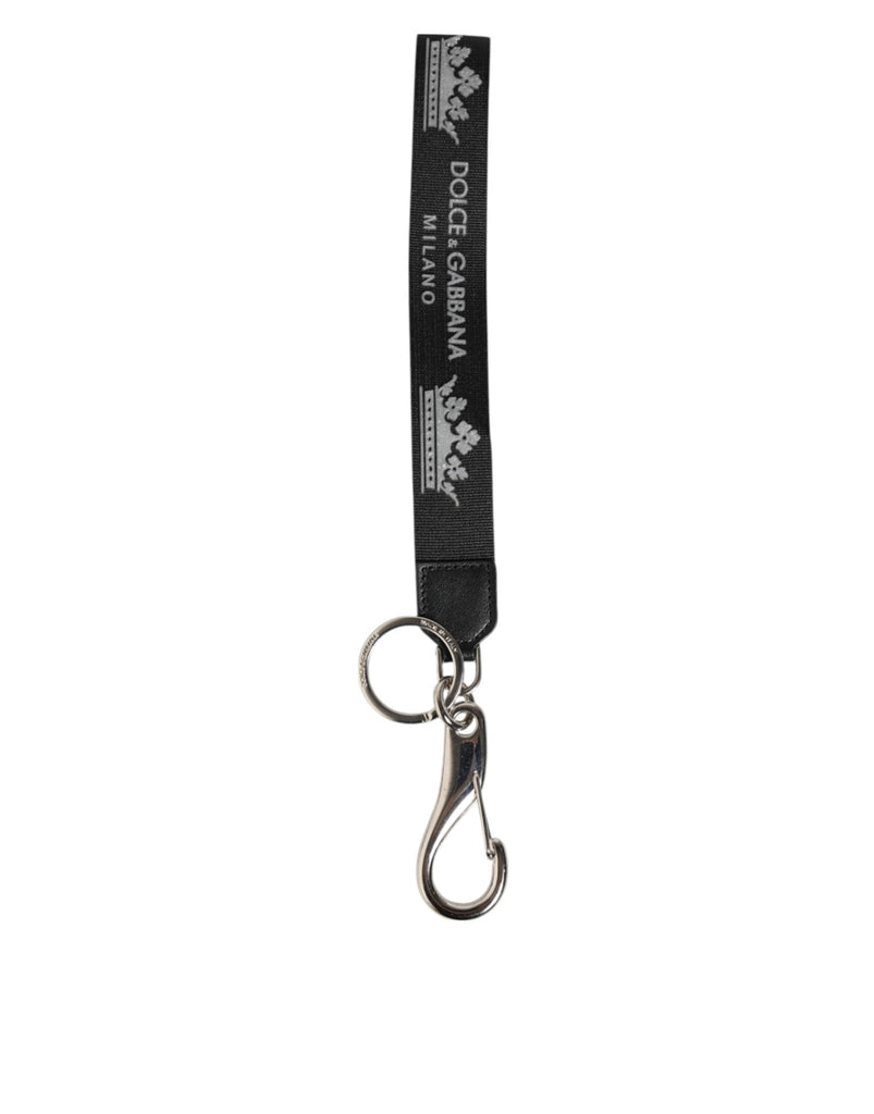 Dolce & Gabbana Black Silver Nylon DG Crown Men's Holder Keychain Keyring - Beyzy Store - Dolce & Gabbana