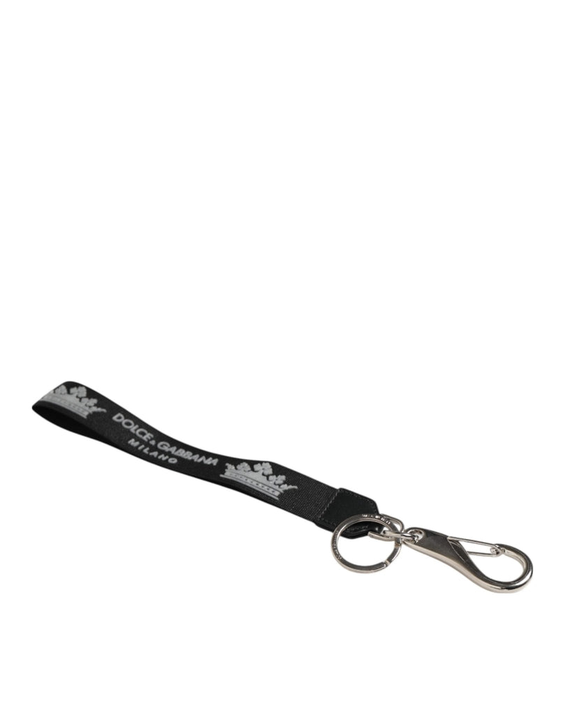 Dolce & Gabbana Black Silver Nylon DG Crown Men's Holder Keychain Keyring - Beyzy Store - Dolce & Gabbana