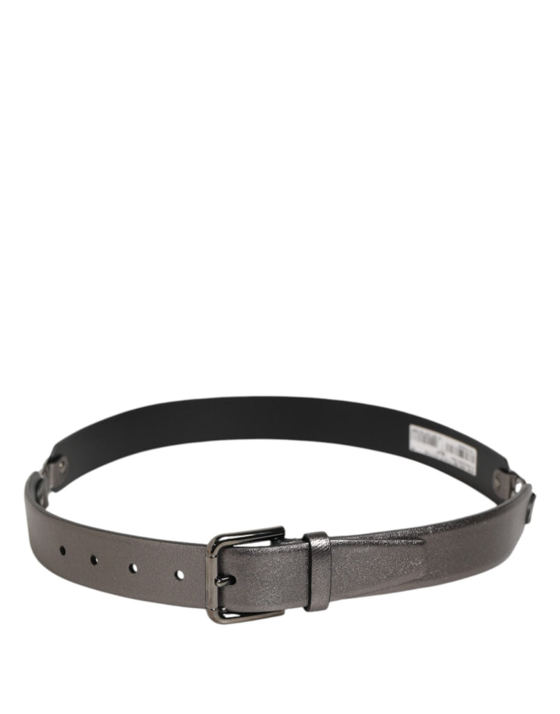 Dolce & Gabbana Black Silver Pebbled Texture Leather Buckle Men Belt - Beyzy Store - Dolce & Gabbana