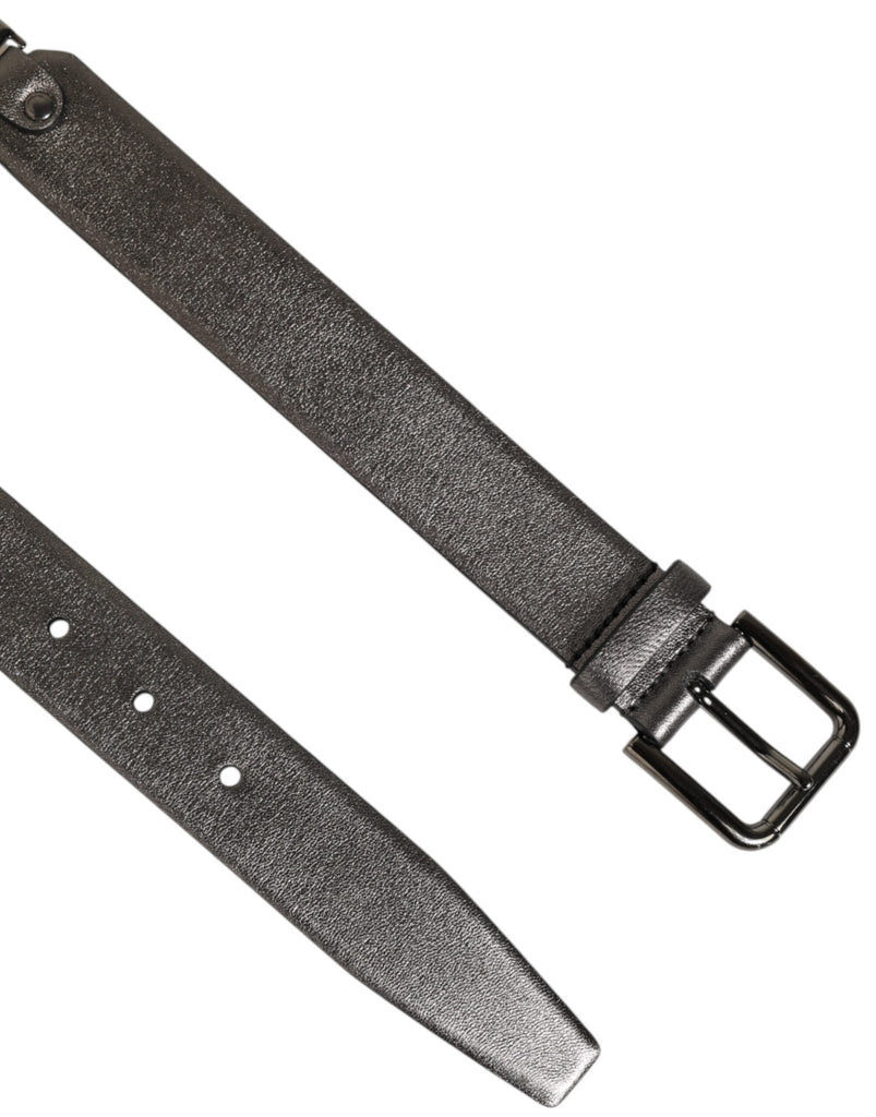 Dolce & Gabbana Black Silver Pebbled Texture Leather Buckle Men Belt - Beyzy Store - Dolce & Gabbana
