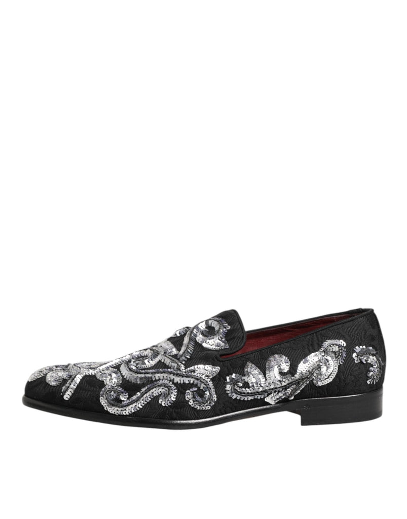 Dolce & Gabbana Black Silver Sequined Loafers Men Dress Shoes - Beyzy Store - Dolce & Gabbana