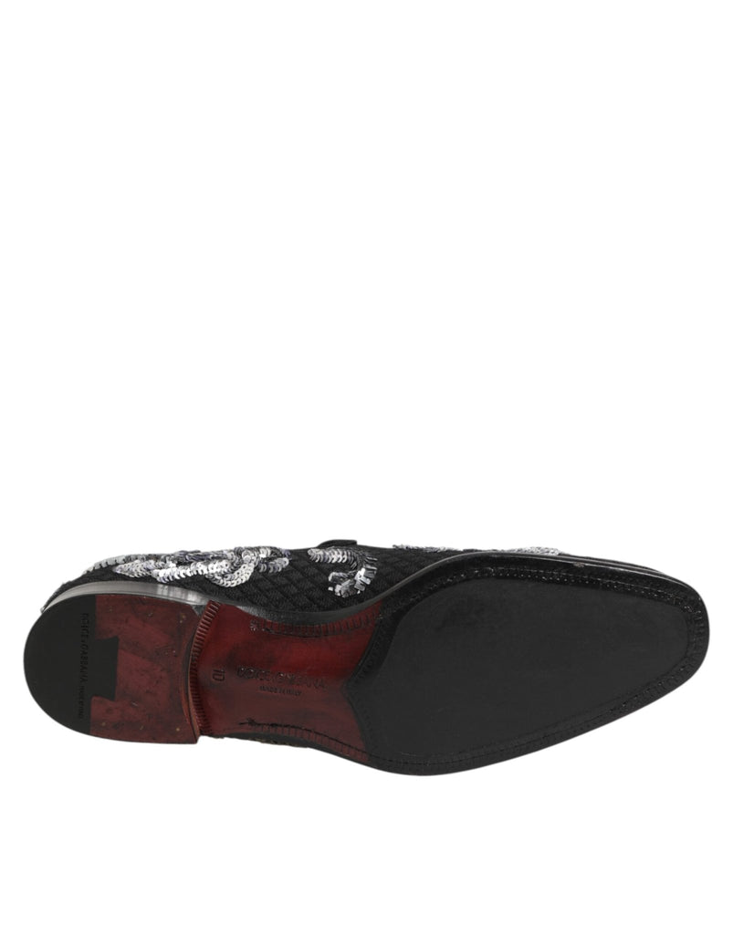 Dolce & Gabbana Black Silver Sequined Loafers Men Dress Shoes - Beyzy Store - Dolce & Gabbana