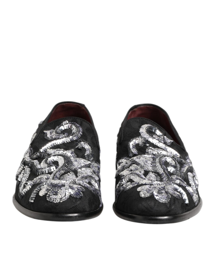 Dolce & Gabbana Black Silver Sequined Loafers Men Dress Shoes - Beyzy Store - Dolce & Gabbana