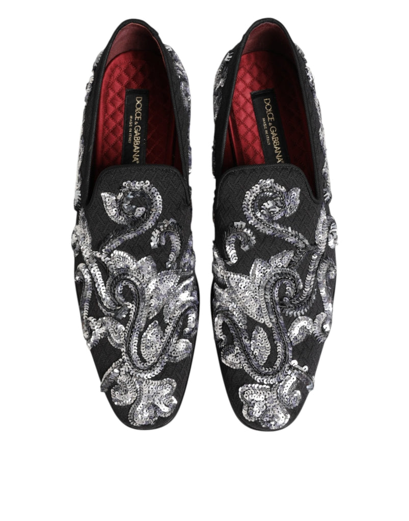 Dolce & Gabbana Black Silver Sequined Loafers Men Dress Shoes - Beyzy Store - Dolce & Gabbana