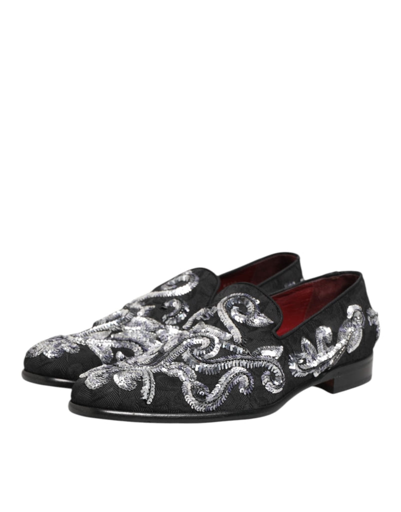 Dolce & Gabbana Black Silver Sequined Loafers Men Dress Shoes - Beyzy Store - Dolce & Gabbana