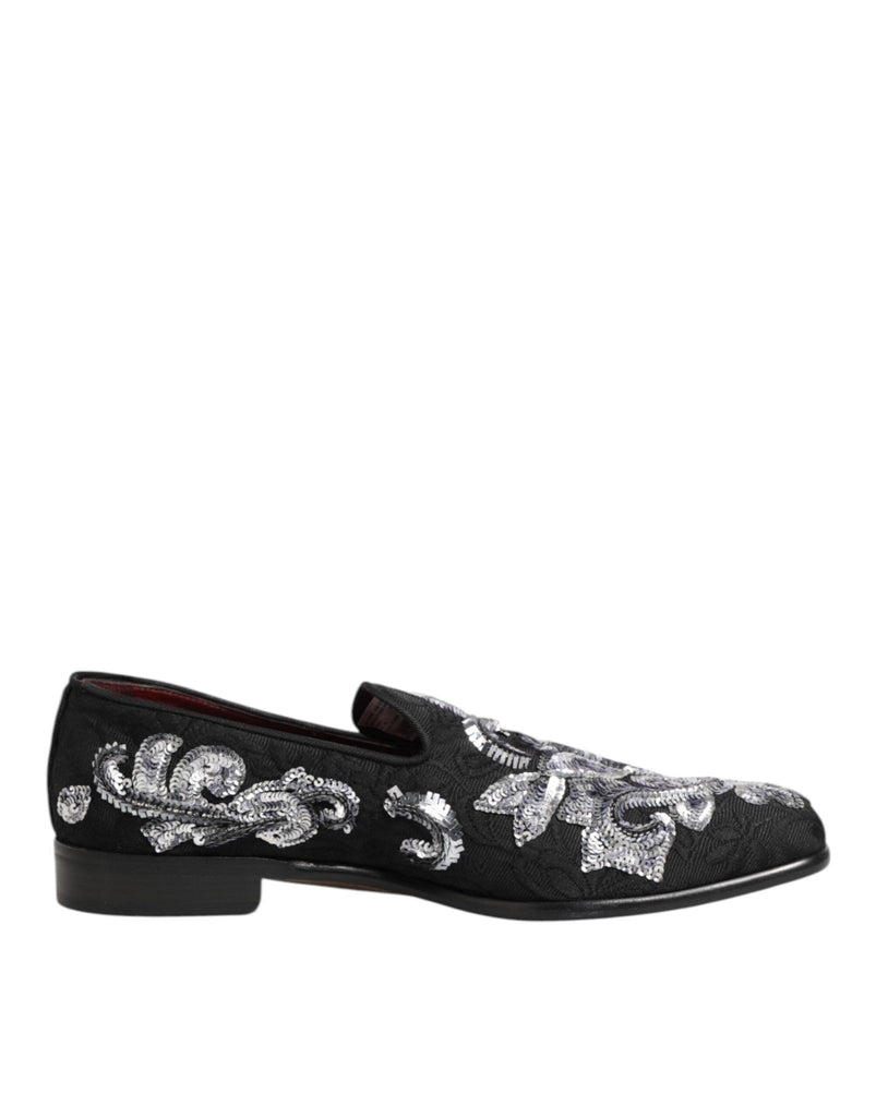Dolce & Gabbana Black Silver Sequined Loafers Men Dress Shoes - Beyzy Store - Dolce & Gabbana