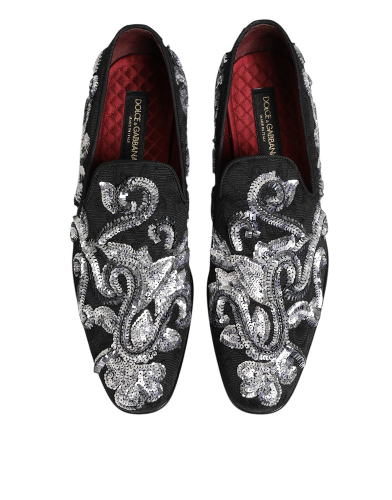 Dolce & Gabbana Black Silver Sequined Loafers Men Dress Shoes - Beyzy Store - Dolce & Gabbana