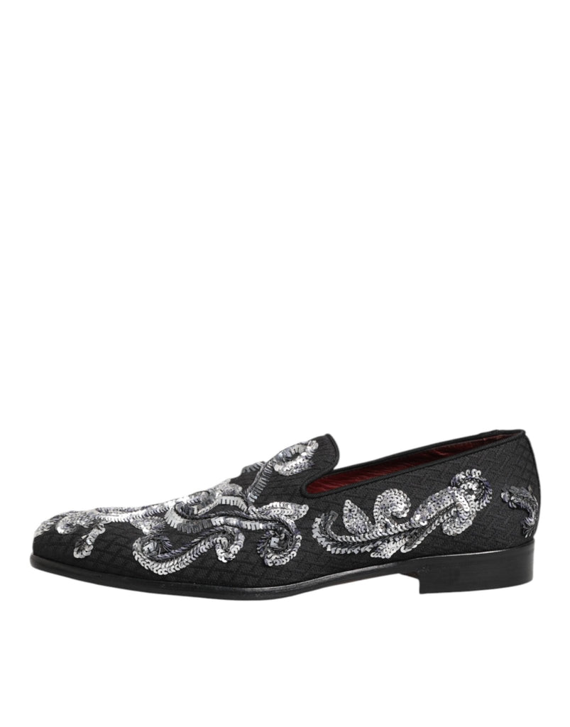 Dolce & Gabbana Black Silver Sequined Loafers Men Dress Shoes - Beyzy Store - Dolce & Gabbana