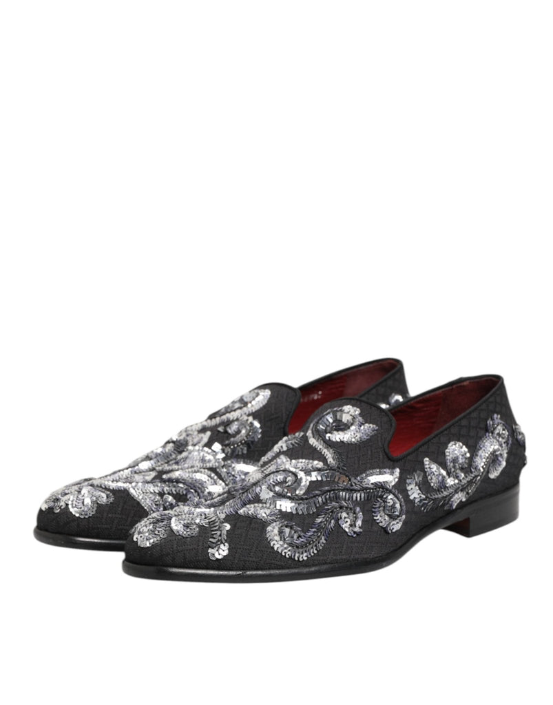 Dolce & Gabbana Black Silver Sequined Loafers Men Dress Shoes - Beyzy Store - Dolce & Gabbana