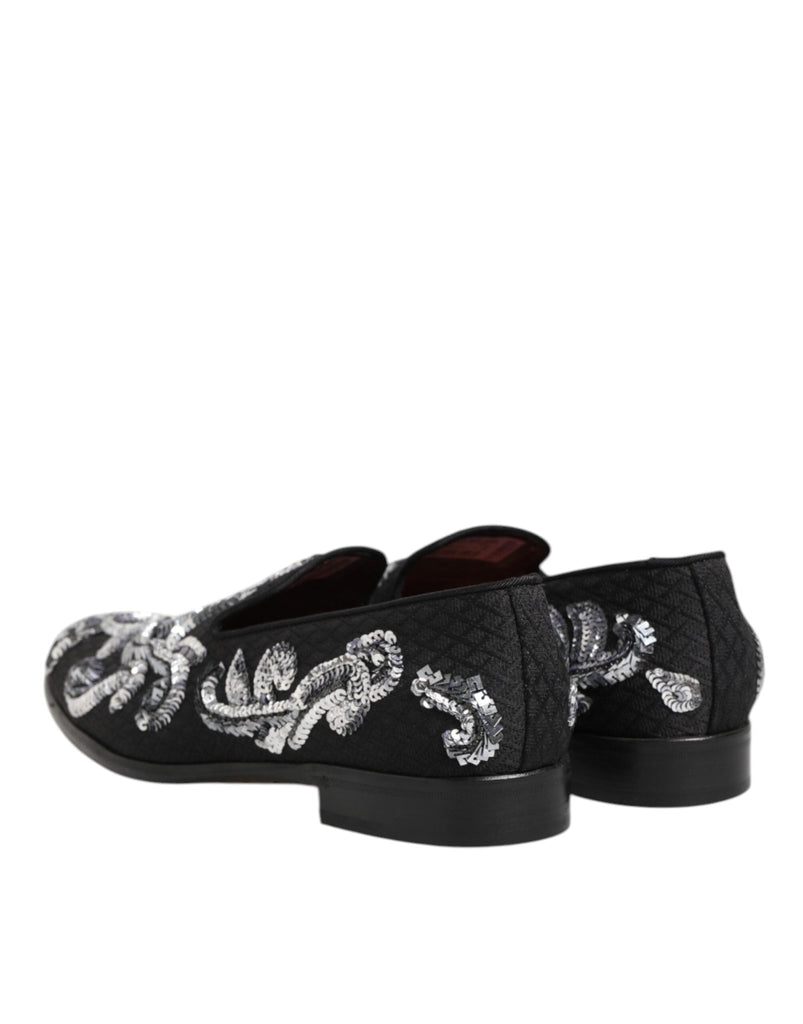 Dolce & Gabbana Black Silver Sequined Loafers Men Dress Shoes - Beyzy Store - Dolce & Gabbana