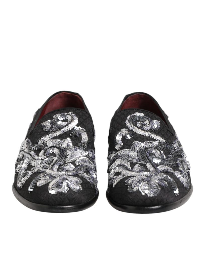 Dolce & Gabbana Black Silver Sequined Loafers Men Dress Shoes - Beyzy Store - Dolce & Gabbana