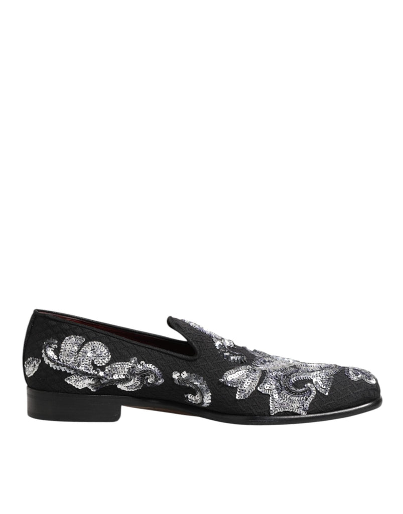Dolce & Gabbana Black Silver Sequined Loafers Men Dress Shoes - Beyzy Store - Dolce & Gabbana