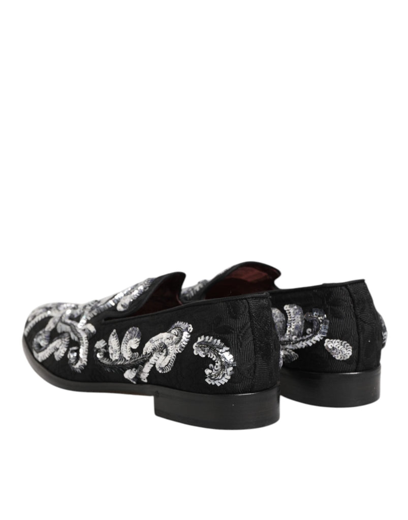 Dolce & Gabbana Black Silver Sequined Loafers Men Dress Shoes - Beyzy Store - Dolce & Gabbana