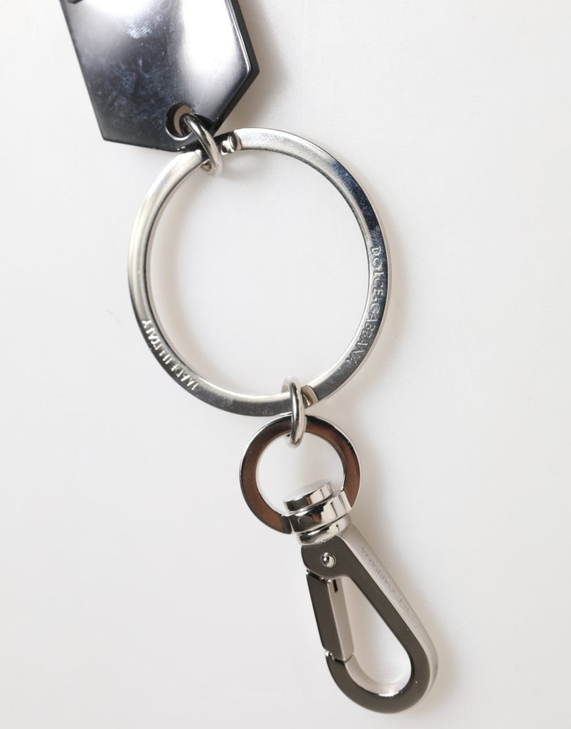 Dolce & Gabbana Black Sint Glass Plaque DG Logo Metal PlateKeychain Keyring - Beyzy Store - Dolce & Gabbana