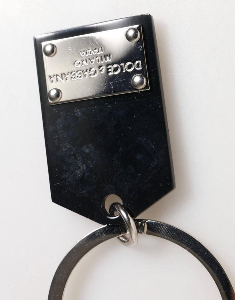Dolce & Gabbana Black Sint Glass Plaque DG Logo Metal PlateKeychain Keyring - Beyzy Store - Dolce & Gabbana