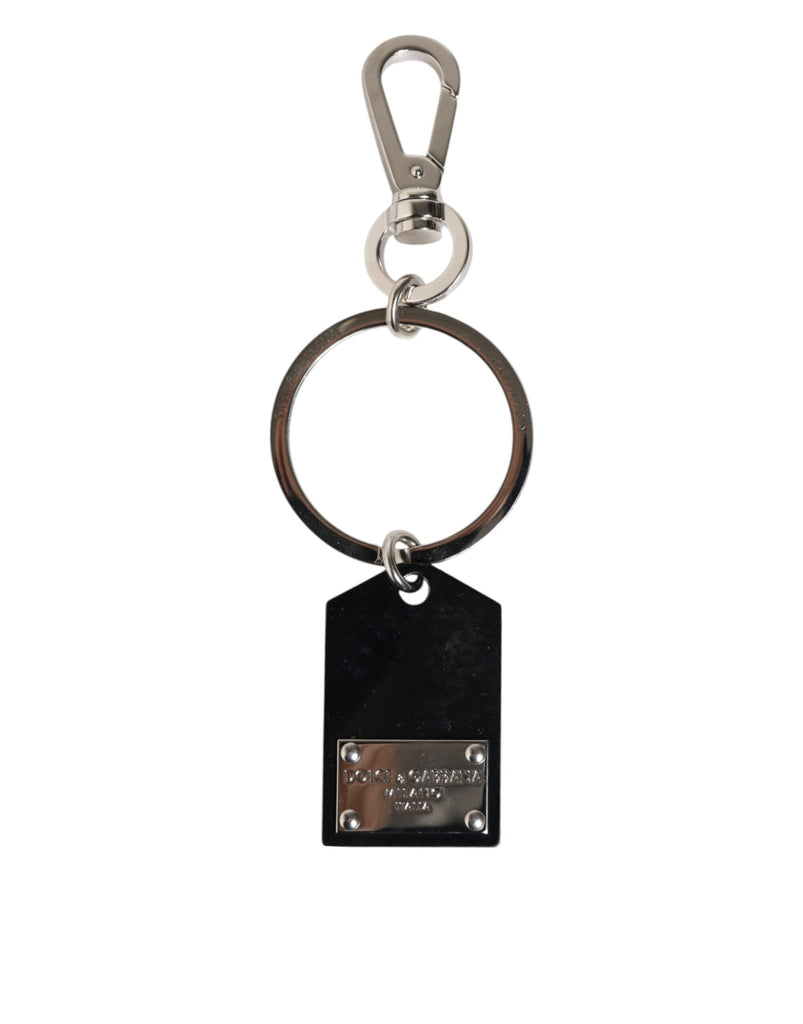 Dolce & Gabbana Black Sint Glass Plaque DG Logo Metal PlateKeychain Keyring - Beyzy Store - Dolce & Gabbana