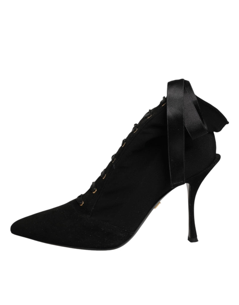 Dolce & Gabbana Black Stiletto Heels Lace Up Boots Shoes - Beyzy Store - Dolce & Gabbana