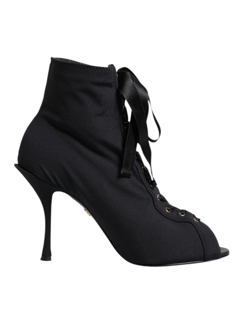 Dolce & Gabbana Black Stiletto Heels Lace Up Boots Shoes - Beyzy Store - Dolce & Gabbana