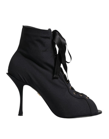 Dolce & Gabbana Black Stiletto Heels Lace Up Boots Shoes - Beyzy Store - Dolce & Gabbana