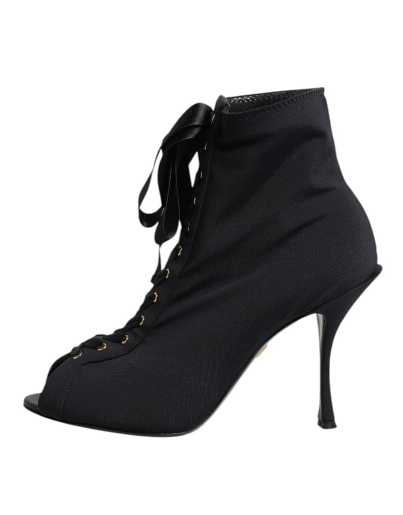 Dolce & Gabbana Black Stiletto Heels Lace Up Boots Shoes - Beyzy Store - Dolce & Gabbana