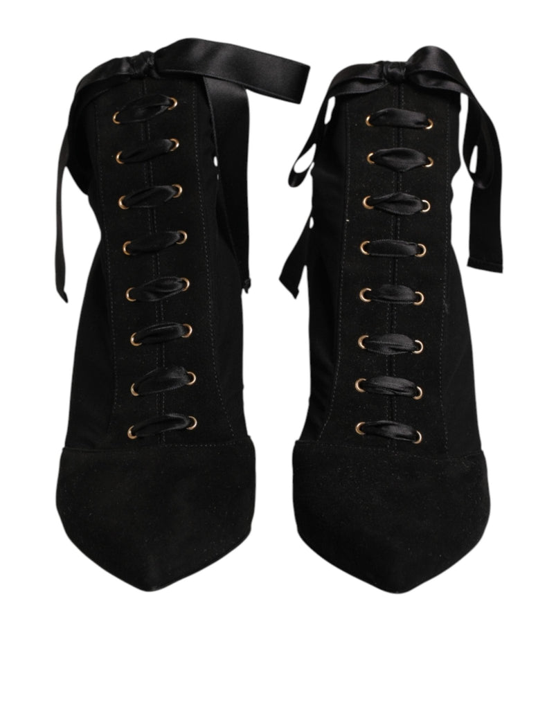 Dolce & Gabbana Black Stiletto Heels Lace Up Boots Shoes - Beyzy Store - Dolce & Gabbana