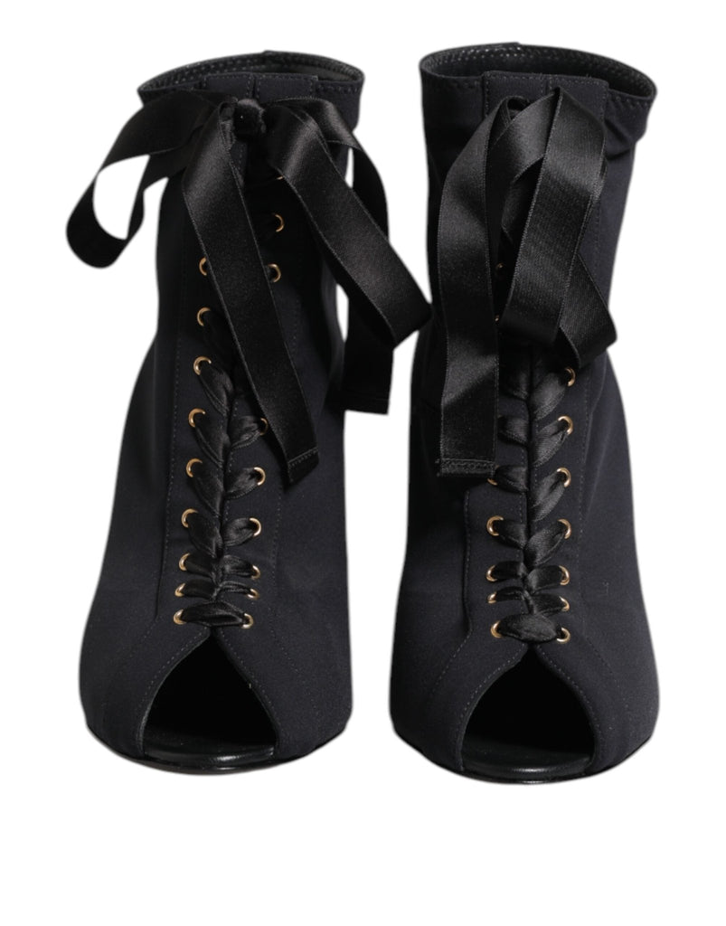 Dolce & Gabbana Black Stiletto Heels Lace Up Boots Shoes - Beyzy Store - Dolce & Gabbana