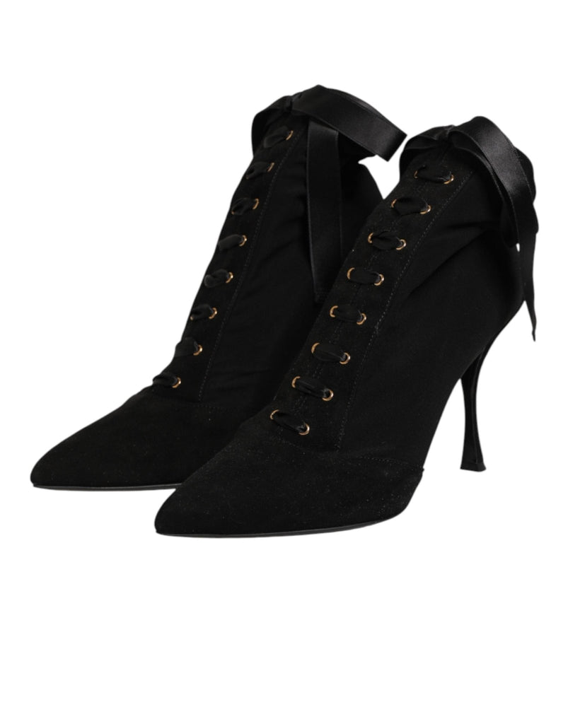 Dolce & Gabbana Black Stiletto Heels Lace Up Boots Shoes - Beyzy Store - Dolce & Gabbana